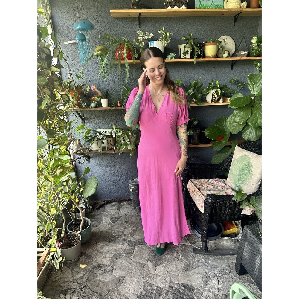 A New Day Pink Maxi Slip Dress V Neck M